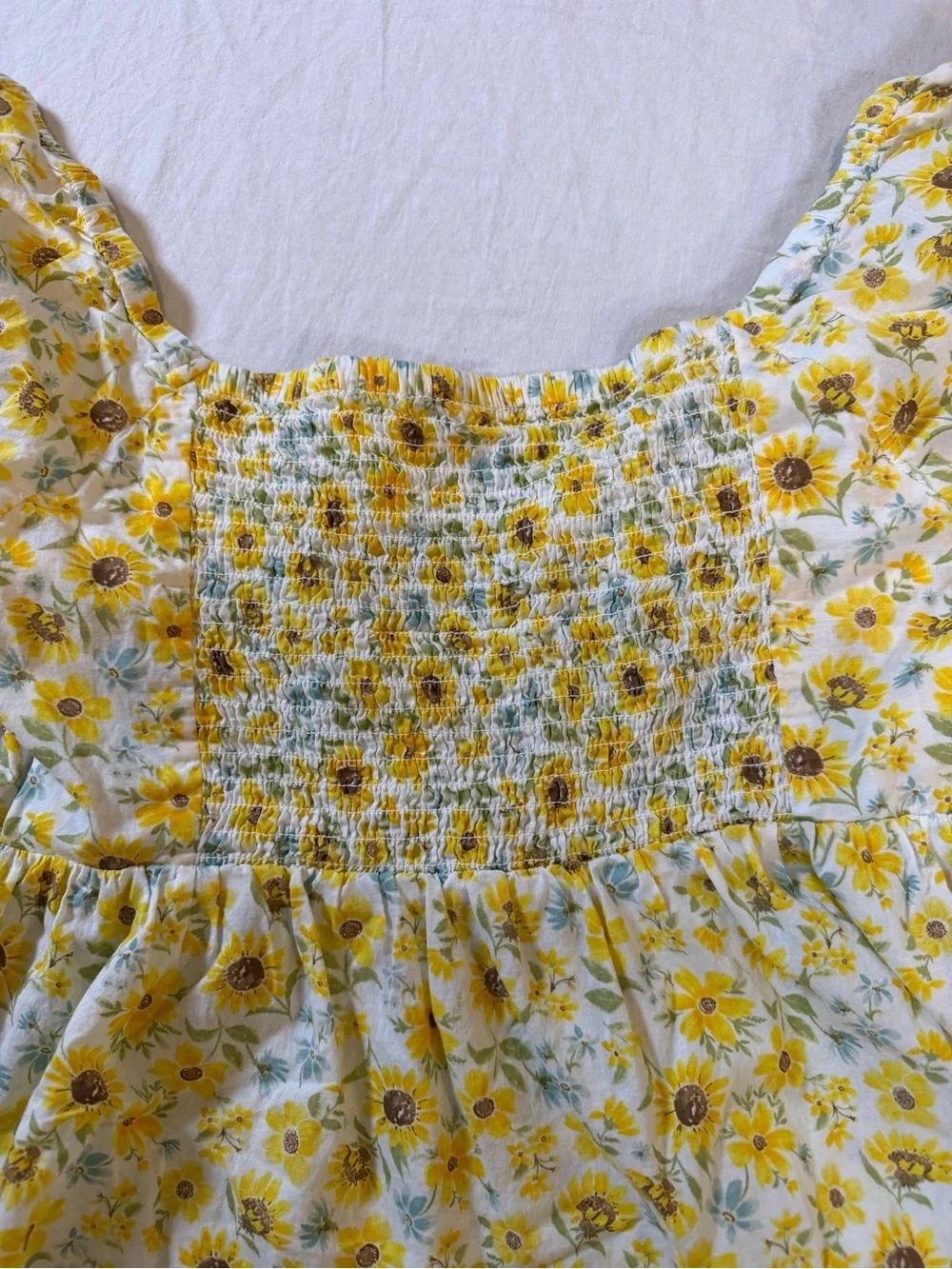 Old Navy Yellow and White Sunflower Square-Neck Blouse